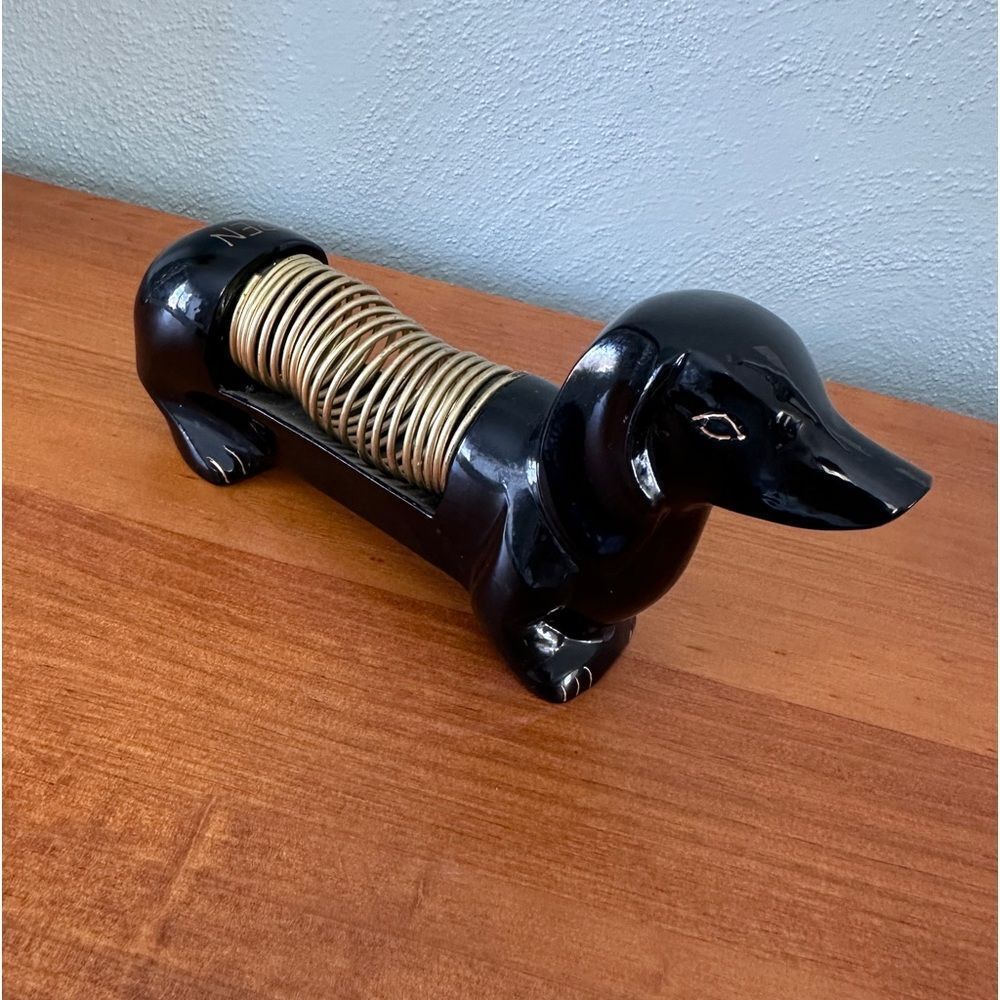 Anthropologie Dachshund Letter Holder Pen Brass Enamel Weiner Sausage Dog - Picture 3 of 9